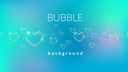Bright blue background with rainbow colored heart-shaped soap bubbles for Valentine card. Vector