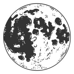 Moon, white background, black strokes. Sketch scratch board imitation coloring.