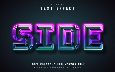 Side text, editable line neon text effect