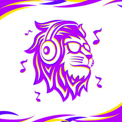 Illustration of Lion with Headphone for Tshirt or Logo