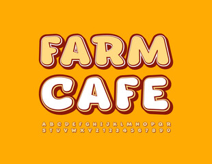 Vector cozy logo Farm Cafe with creative rustic Font. Playful set of Alphabet Letters and Numbers