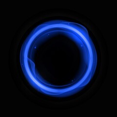 Blue energy circle template. Round banner frame with flashes electric waves