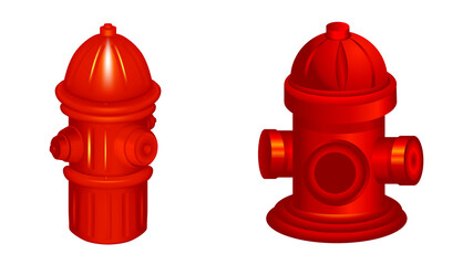 Red fire hydrant. Fire hydrant flat vector icon set. Set of 2 vector icons