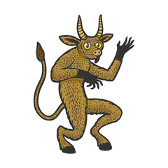 Heck chort myth creature color sketch engraving vector illustration. T-shirt apparel print design. Scratch board imitation. Black and white hand drawn image.