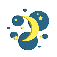 yellow month and stars in the night sky on a white background