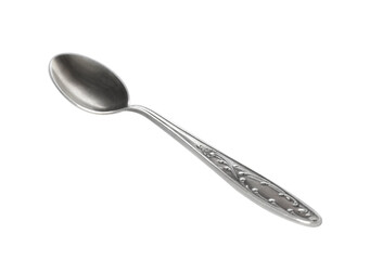 Shiny golden tea spoon isolated on white
