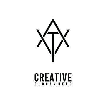 simple initial letter ATV or TVA logo design concept in hexagonal shape
