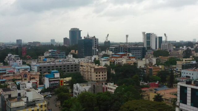 Flying toward commercial district in Bangalore India