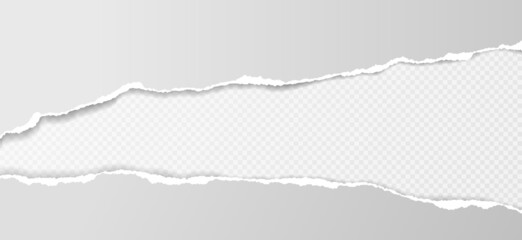 Torn, ripped horizontal white paper strips with soft shadow are on squared background for text. Vector illustration