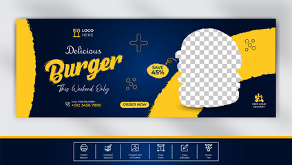 Delicious burger facebook cover template design