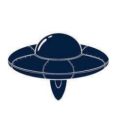 Spacecraft Silhouette. UFO sketch template for logo, emblem, Web design, Print, Sticker, Card