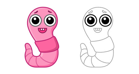 Coloring Insect for children coloring book. Funny worm in a cartoon style. Trace the dots and color the picture