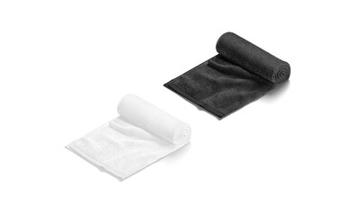 Blaank black and white twisted big towel mockup, side view