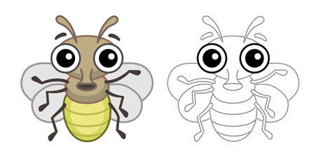 Coloring Insect for children coloring book. Funny fly in a cartoon style. Trace the dots and color the picture