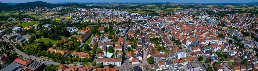 Fototapeta na wymiar Aerial view around the city Winnenden in Germany. On sunny day in spring