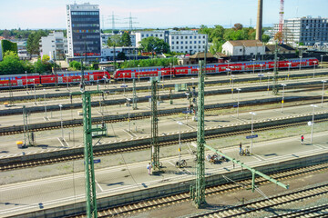 High angle view at the railway station in Darmstadt, Germany