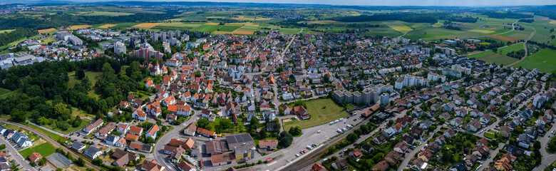 Fototapeta na wymiar Aerial view around the city Hemmingen in Germany. On sunny day in spring