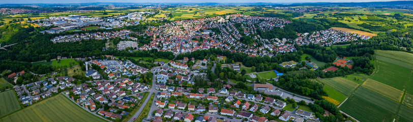 Fototapeta na wymiar Aerial view around the city Schwieberdingen in Germany. On sunny day in spring