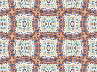 Folk Seamless Artwork. Multicolor Bohemian Wallpaper. Graphic Hand drawn Tapestry. Blue Red Trendy Boho Rug. Geometric Tie Dye Design. Ethnic Floral Tile. Blue Red Apparel Border.