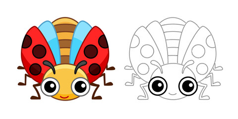 Coloring Insect for children coloring book. Funny ladybug in a cartoon style. Trace the dots and color the picture