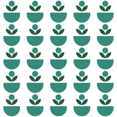 Green geometry plant pots pattern in vintage style on colorful background. Floral illustration. Seamless vector textur design.