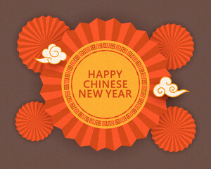 Chinese traditional red folding fan, Chinese New Year poster background, auspicious cloud pattern