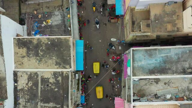 Top down pull away of busy street in Bangalore India