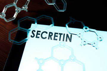 Secretin hormone info on the tablet and plastic models.