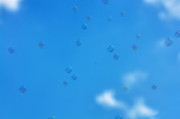 soap bubbles are flying in the sky