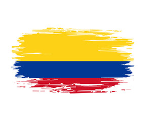 Colombian flag brush grunge background. Vector illustration.