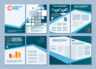 Business brochure. Printing pages layout template frames text titles and symbols catalog checklists magazine or brochure presentation design garish vector reports professional