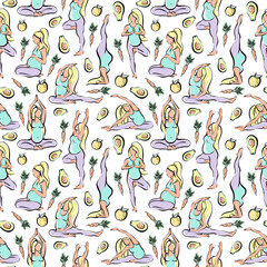 Seamless pattern of pregnant girl. Vector 