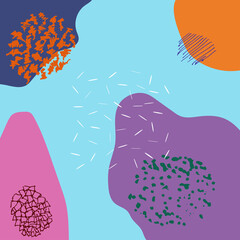 Fun doodle pattern background with abstract shapes in bright colors. Modern vector pattern for funny brochure cover template design