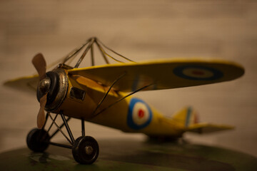 Vintage airplane toy Vintage Yellow Metal toy airplane (Focus on next to propeller)
