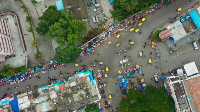 Top down view of busy intersection in Bangalore India