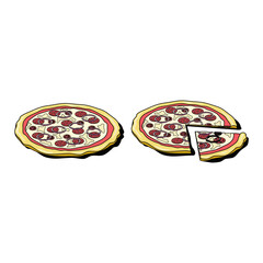 Pizza. Vector 3d sketch line isometric, color icon illustration, flat style. Creative design idea and elements for infographics and website.