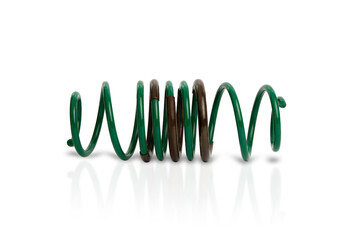 Coil spring of shock Absorber on the white background for car service  concept