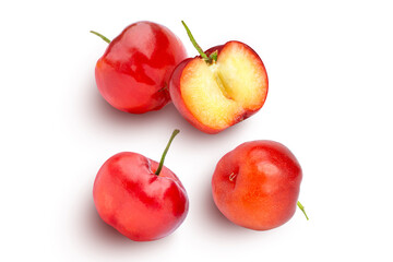  red acerola cherry fruit  isolated on white