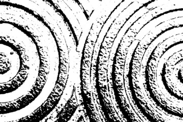 Grunge black and white textured background in round shape (Vector). Use for decoration, aging or old layer