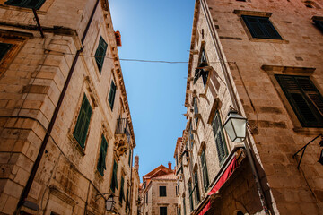 View at historic square in city center of famous Dubrovnik town, Croatia Europe. - obrazy, fototapety, plakaty