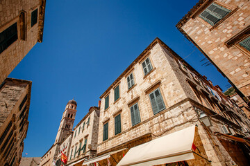 Fototapeta na wymiar View at historic square in city center of famous Dubrovnik town, Croatia Europe.