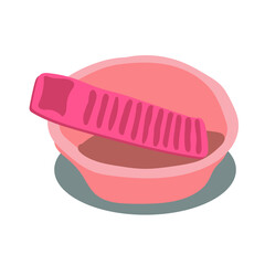 Plastic basin and board for washing clothes. Washing concept. Trendy Vector illustrations. Flat style. Isolated on white background