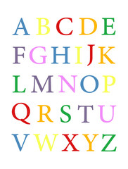 Colored Alphabet poster with isolated letters, ABC wall art, Educational print, Homeschool Print, Preschool Poster, Playroom decor, Nursery alphabet print, Classroom Art, vector illustration