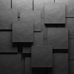 Rough material grey background. Square blocks. Top view. 3d render.