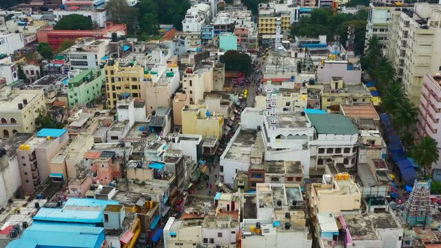 Aerial rotating view of urban community in Bangalore India