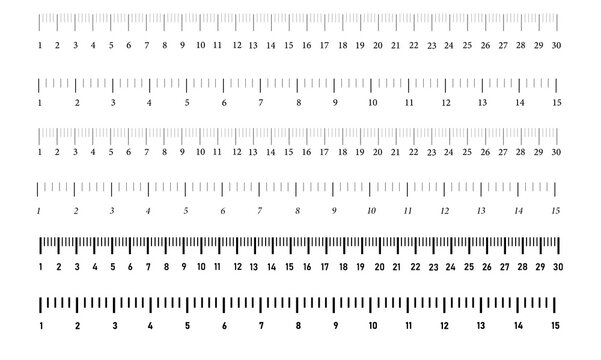 Ruler. Measurement tool in centimeters, millimeters, inches. Marking indicator. Isolated set, flat
defenders to determine the size, measure. Exact length. Vector illustration.
