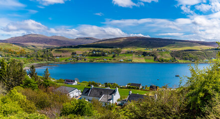 A view over the settlement of Uig on the Isle of Skye, Scotland on a summers day