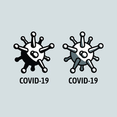 COVID-19 or 2019–nCoV virus icon. Isolated microbe on gray background. 