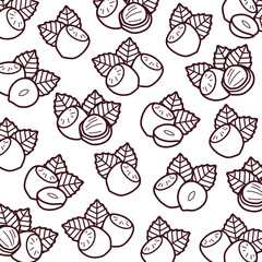 Hazelnut nuts pattern background set. Collection icons hazelnut nuts. Vector