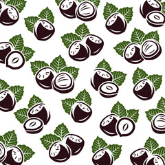 Hazelnut nuts pattern background set. Collection icons hazelnut nuts. Vector